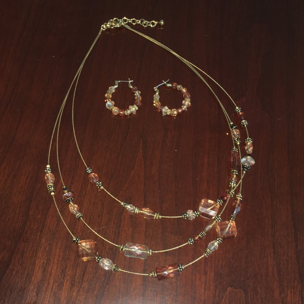 Handmade brown/gold crystal necklace & earring set